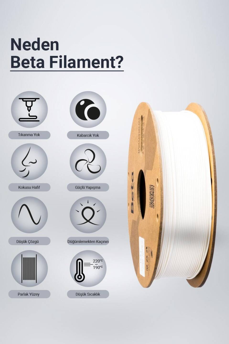 Beta PLA+ Filament Beyaz 1 KG - 3