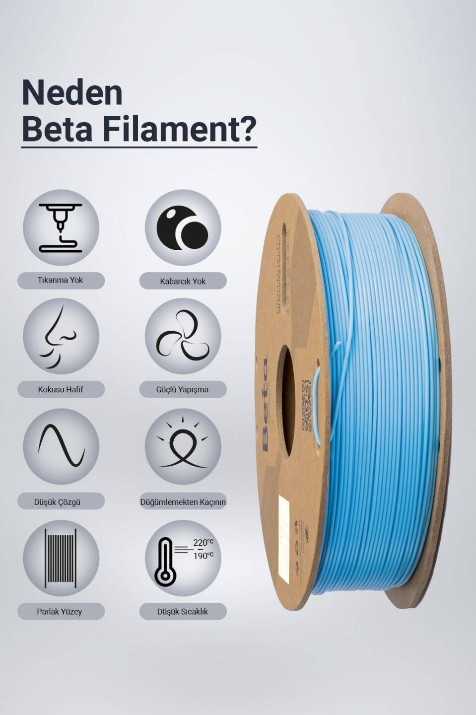 Beta PLA+ Filament Gök Mavi 1 KG - 3