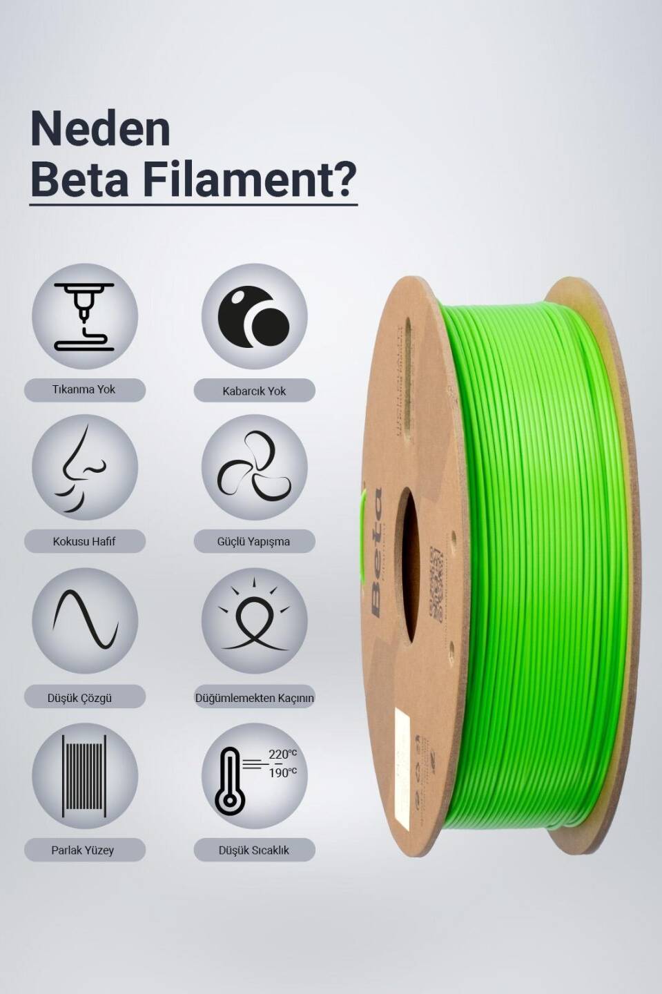 Beta PLA+ Filament Neo Yeşil - 3